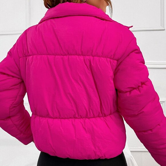 Hot Pink Casual Women's Zip Up Padded Coat - Picture 2 of 6